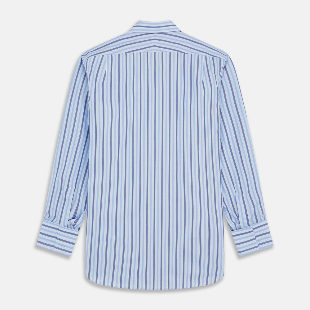 The Turnbull & Asser Pale Blue Multi Stripe Cotton Regular Fit Whitby Shirt, with collar and cuffs, is shown laid flat on a white background.