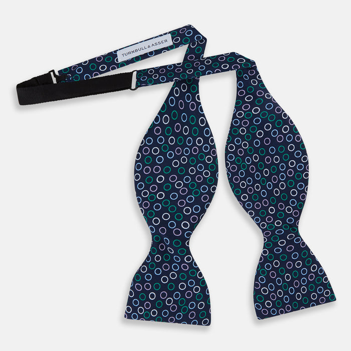 Multicoloured Dark Navy Circle Silk Bow tie Image 1