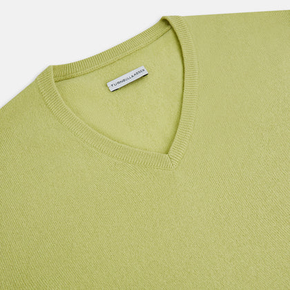 Melon Green Cashmere V-Neck Jumper Image 1