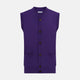 The Turnbull & Asser Purple Fine Merino V-Neck Sleeveless Cardigan features a button-up front and two pockets, displayed against a plain white background.