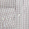 View 4 of product The Turnbull & Asser Grey Micro Shadow Check Mayfair Shirt is crafted from premium Italian cotton with long sleeves, a collar, and buttoned cuffs, shown folded flat against a white background.