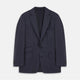 The Turnbull & Asser Navy Wool Blend Barrington Blazer features a notched lapel, single-button closure, three front pockets, and sleeve button accents, shown against a plain white background.