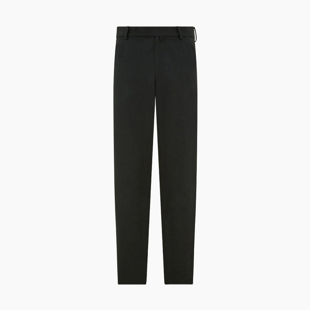 The Forest Green Henry B Trousers by Turnbull & Asser feature a minimalist straight-leg design in a wool/cashmere blend with belt loops and button closure, shown against a plain white background.