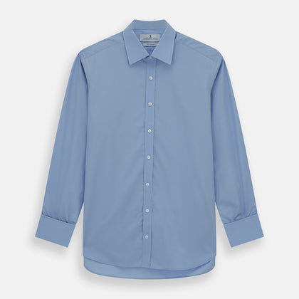 Blue Cotton Shirt with T&amp;A Collar and Double Cuffs