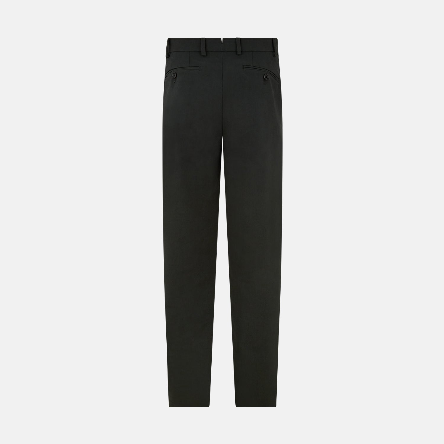 View 11 of product The Forest Green Henry B Trousers by Turnbull & Asser feature a minimalist straight-leg design in a wool/cashmere blend with belt loops and button closure, shown against a plain white background.