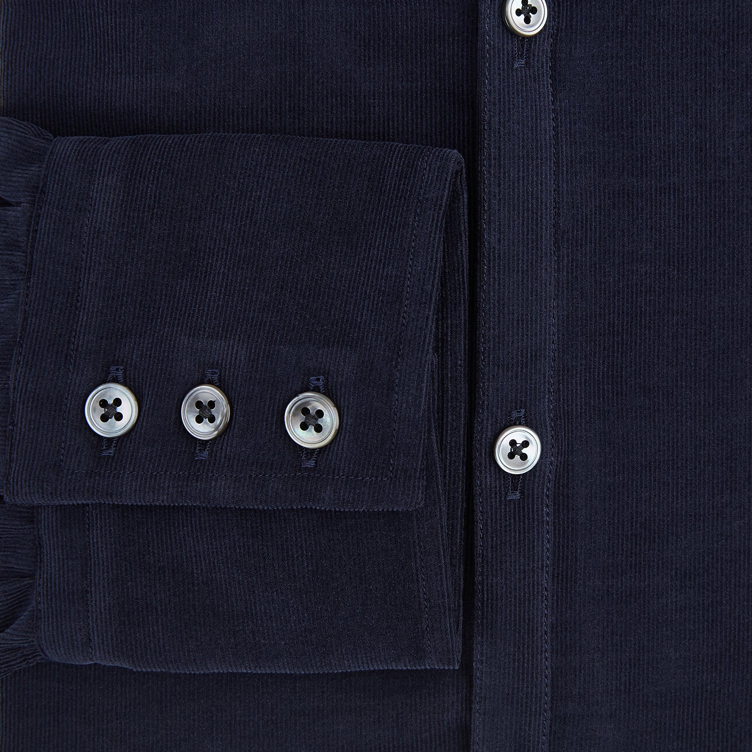 View 4 of product A navy corduroy Windsor shirt by Turnbull & Asser, featuring British craftsmanship and a classic collar, displayed on a plain white background.