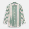 View 1 of product Elevate your wardrobe with the Turnbull & Asser Green Double Track Stripe Mayfair Shirt, crafted from soft organic cotton with a white base, classic collar, and buttoned cuffs—shown against a plain white background.