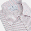 View 2 of product The Turnbull & Asser Red and Blue Double Stripe Westminster Shirt is a long-sleeved, button-up dress shirt with a formal collar, featuring narrow red and blue stripes on white, shown against a plain white background.