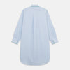 View 5 of product The Turnbull & Asser Blue and Green Stripe Poplin Cotton Nightshirt features long sleeves, a rounded hem, front pocket, green-trimmed collar and pocket, and front buttons—ideal men's nightwear for any season.