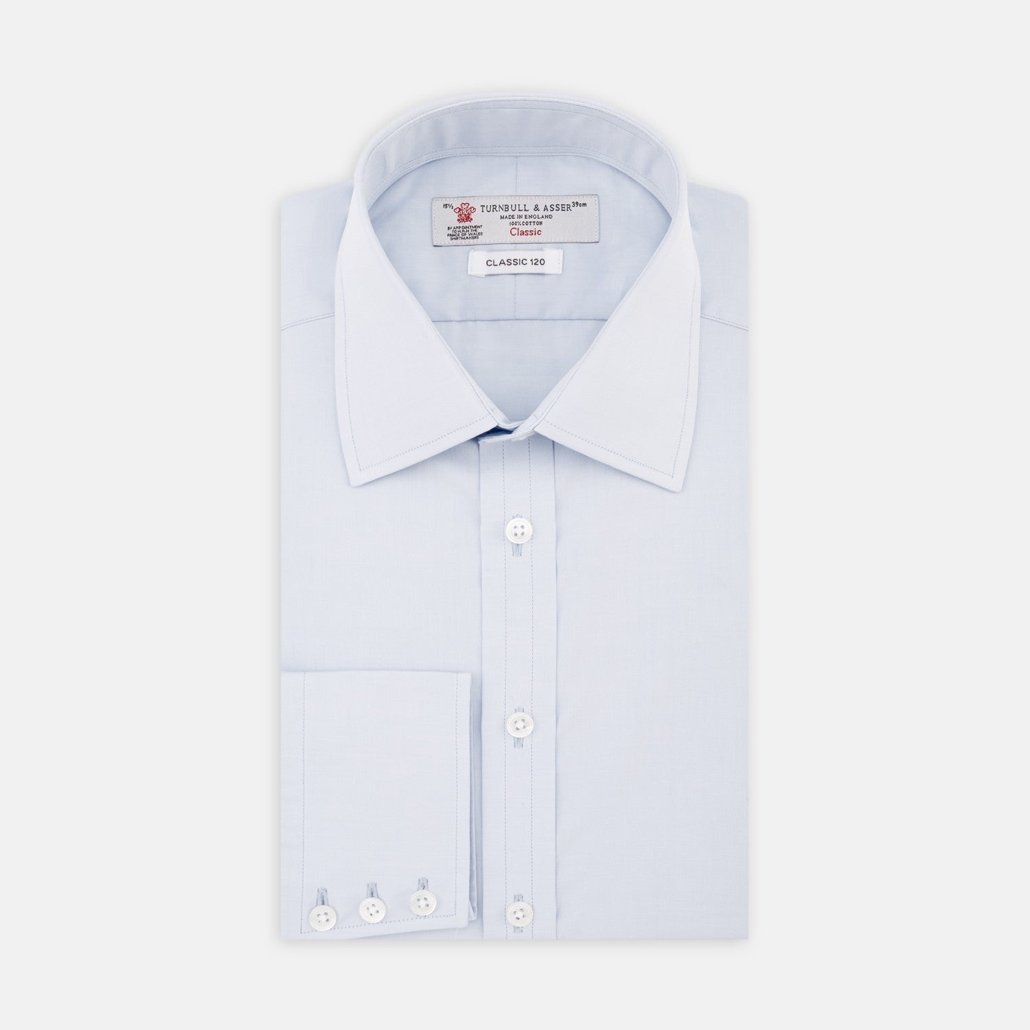 View 2 of product A plain, light blue circle with a thick blue border and a thin white inner border, centered on a white background, representing Turnbull & Asser’s Light Blue 120-Cotton Poplin Fabric.