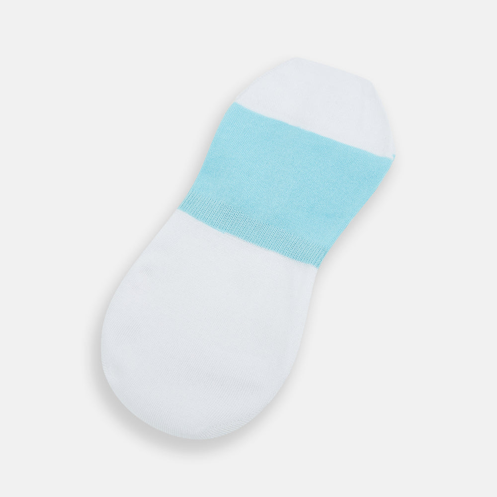 A single Turnbull & Asser White No-Show Sock, low-cut with a light blue front and white heel, displayed against a plain white background.