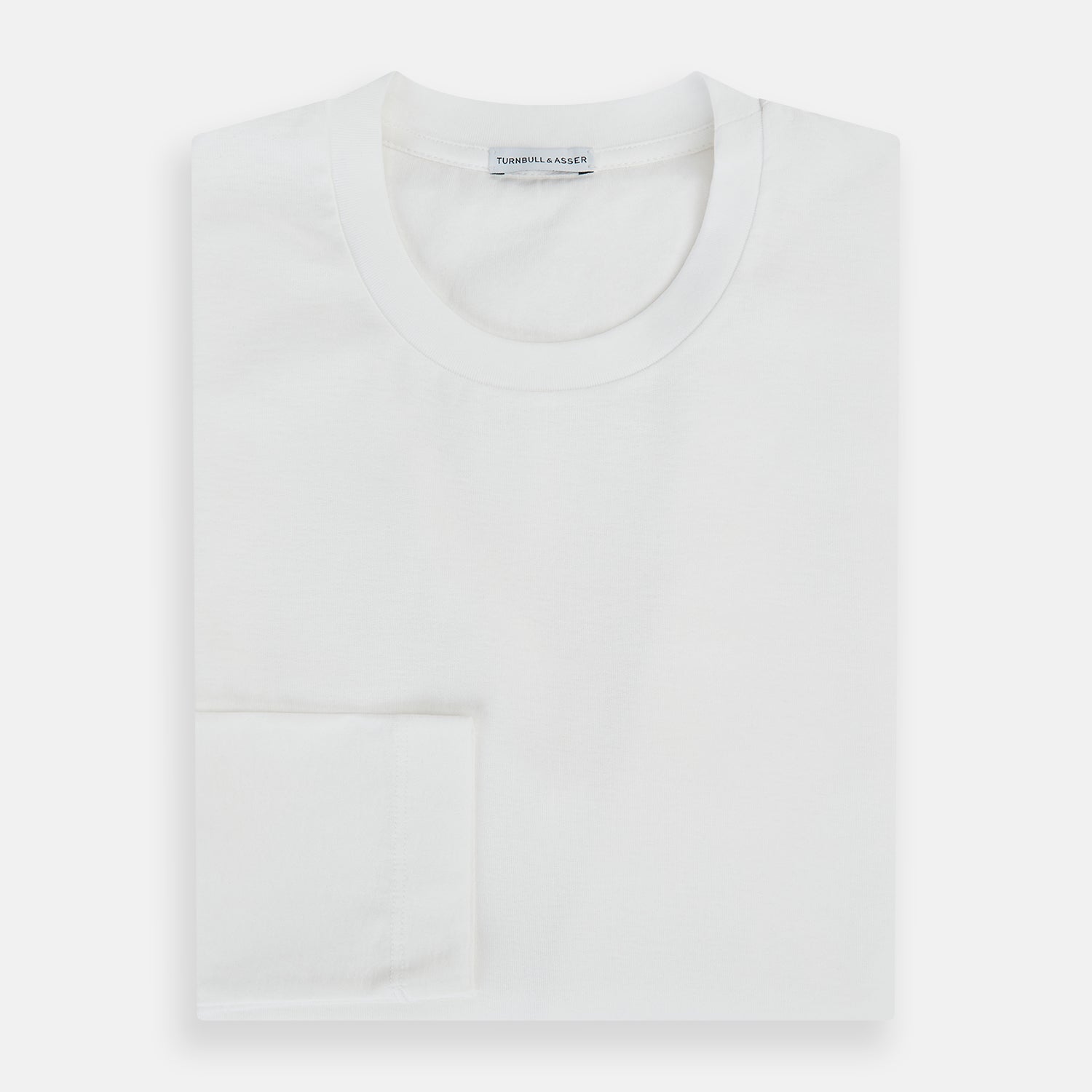 View 12 of product The Turnbull & Asser White Long-Sleeve T-shirt for men is a plain crew neck design with no logos or patterns, displayed flat on a white background.