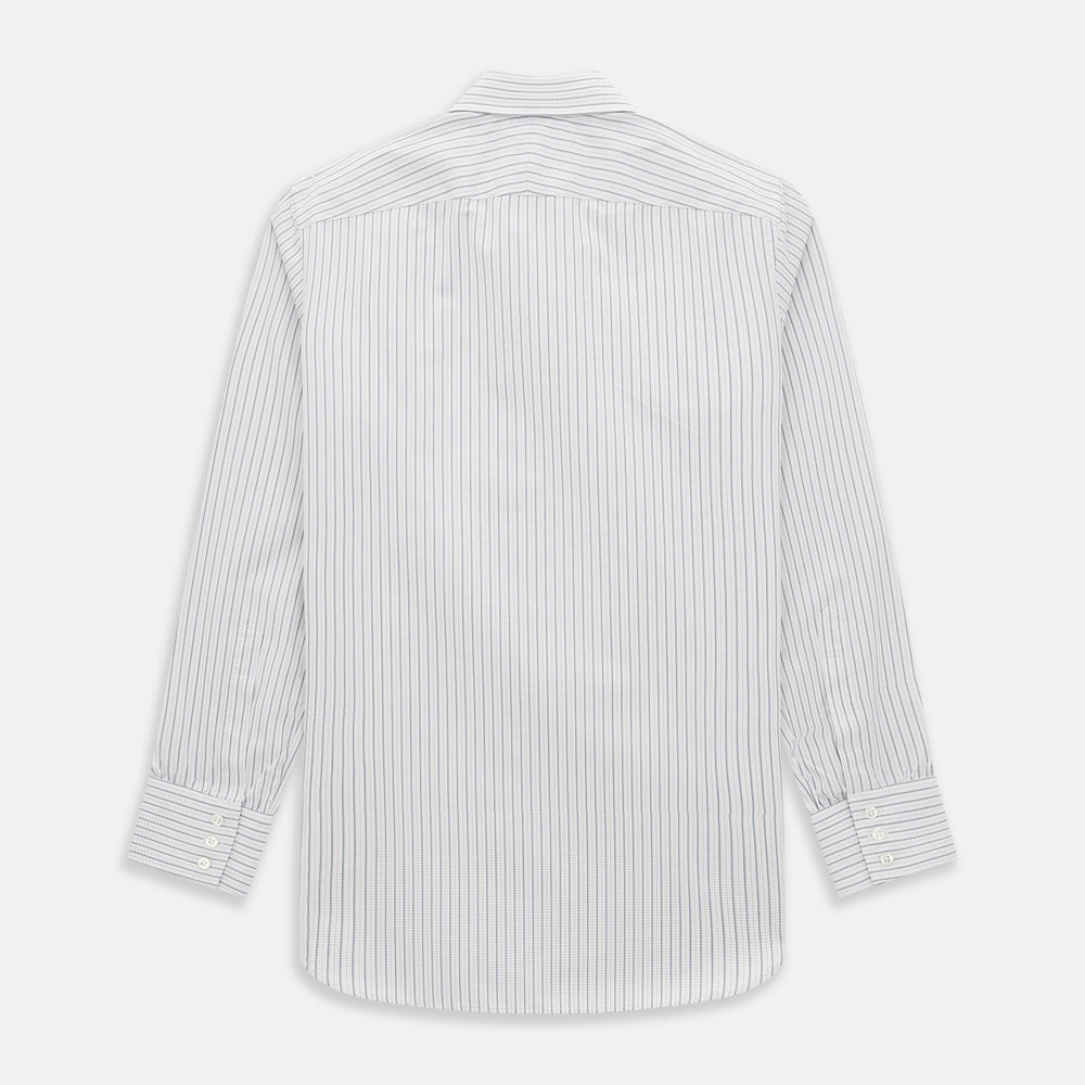 A red and navy graph check Westminster shirt by Turnbull & Asser with a formal collar and tailored fit, featuring a button-up front and buttoned cuffs, laid flat on a white background.