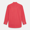 View 6 of product The Turnbull & Asser Coral Pink Silk Regular Fit Mayfair Shirt features long sleeves, a classic collar, and white buttons, displayed laid flat on a plain white background.