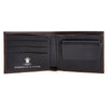 View 2 of product The Turnbull & Asser Brown Bill Coin Wallet is open to reveal its black interior with a coin pocket. The empty wallet is shown against a plain white background.