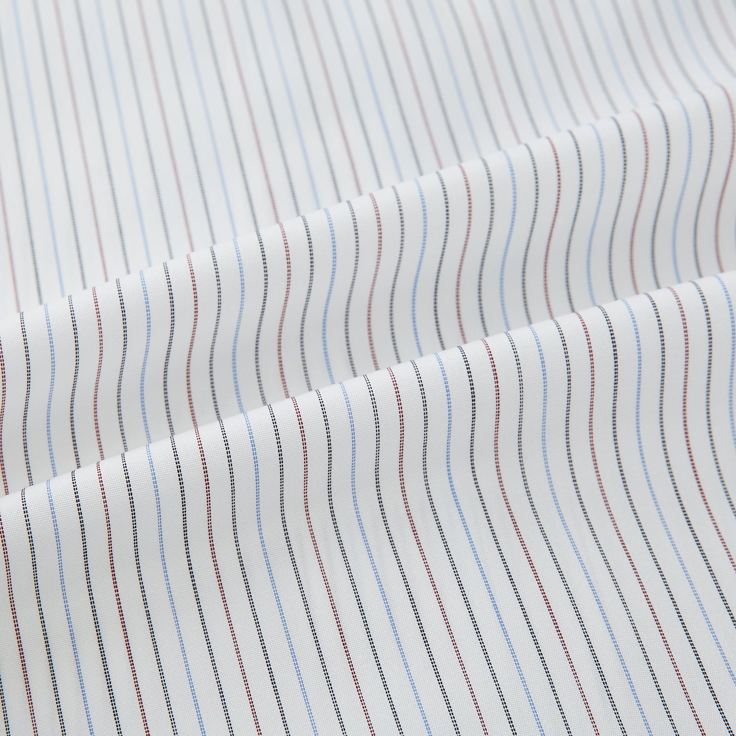 View 6 of product The Turnbull & Asser Red and Blue Double Pinstripe Mayfair Shirt features long sleeves, a collar, and button-up front, crafted from fine Italian cotton, displayed on a plain white background.