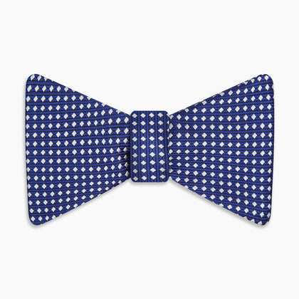 Blue and White Diamond Silk Bow Tie Image 3