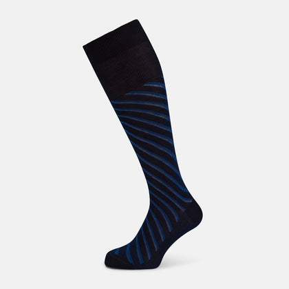 Navy Diagonal Striped Long Socks