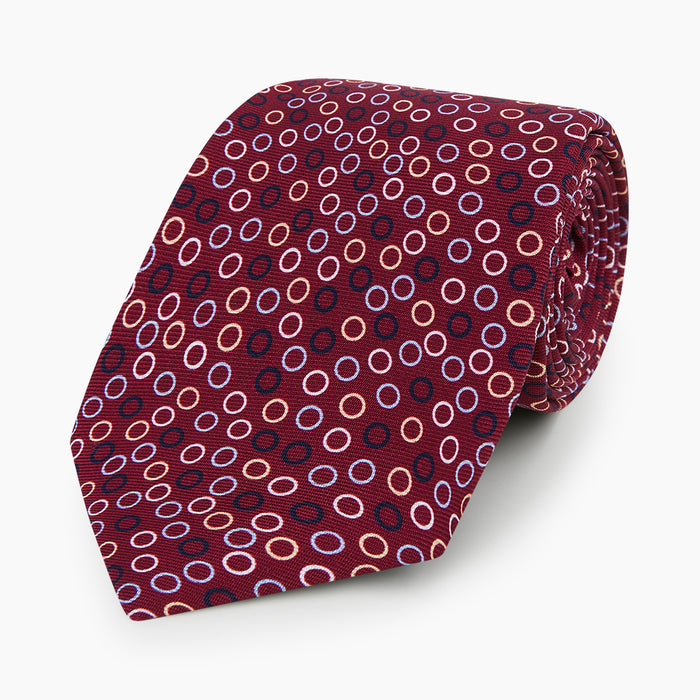 Pink and Navy Circle Burgundy Printed Silk Tie Image 4