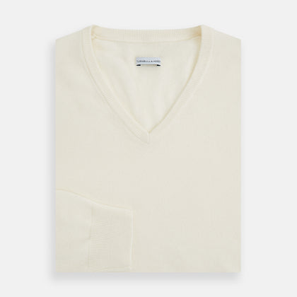 Ivory Cashmere V-neck Jumper Image 3