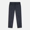 View 3 of product The Turnbull & Asser Navy Check Wool and Cashmere Blend Wilson Trousers feature a subtle plaid, belt loops, front pleats, and a straight-leg fit, displayed against a light background.