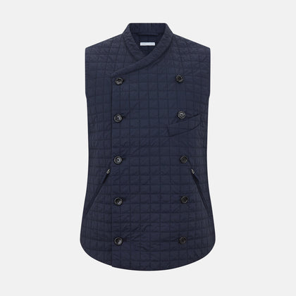 Navy Double-Breasted Quilted Gilet