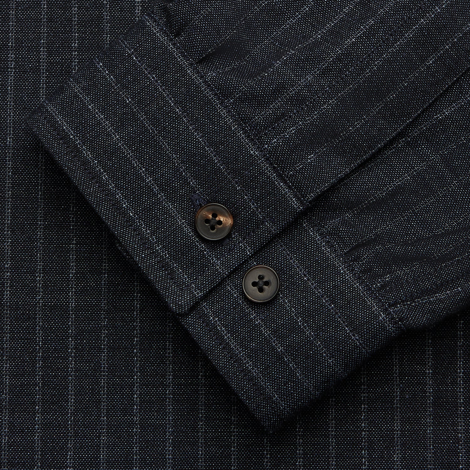 View 7 of product The Navy Tailored Pinstriped Shirt Jacket by Turnbull & Asser is a smart-casual, lightweight cotton-linen piece with long sleeves, a collar, left chest pocket, and front buttons for easy style.