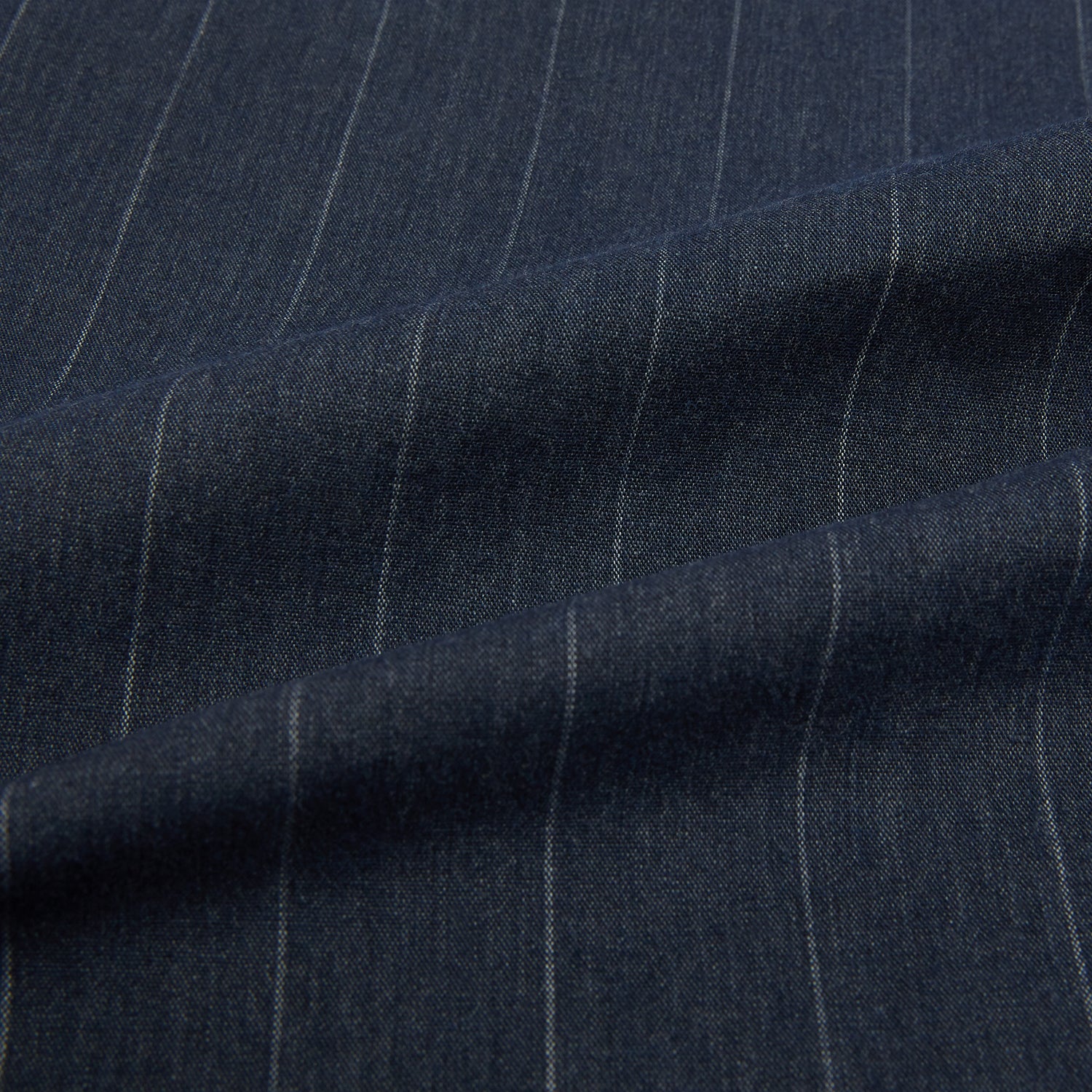 View 8 of product The Turnbull & Asser Navy Melange Wide Stripe Westminster Shirt features a classic collar, buttoned cuffs, and a tailored fit, showcasing British craftsmanship. Laid flat on a white background.