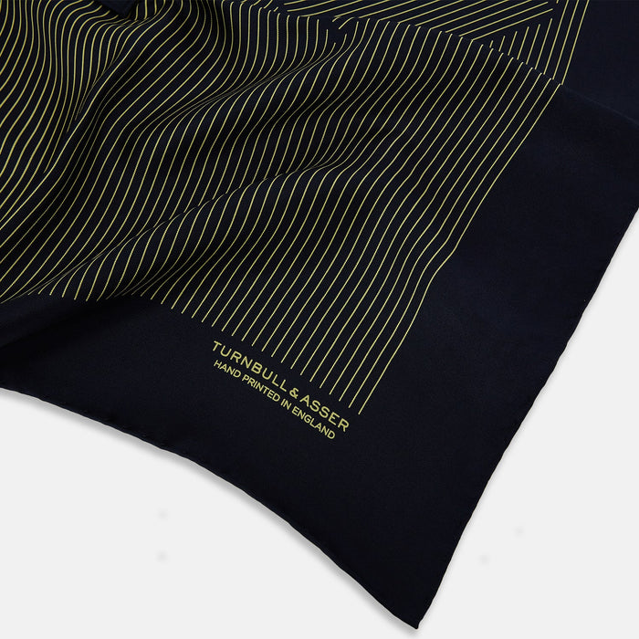 Navy and Gold Stripe Silk Pocket Square Image 1