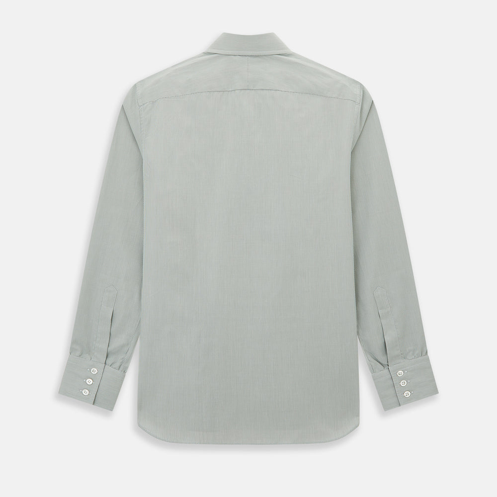 A dark green micro graph check Westminster shirt by Turnbull & Asser, featuring fine British craftsmanship, a Turnbull collar, and white buttons, is laid flat on a white background.