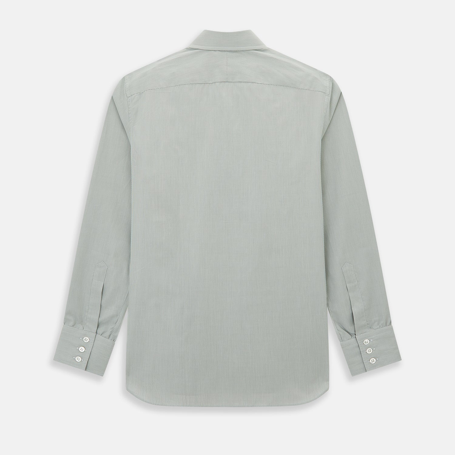 View 3 of product A dark green micro graph check Westminster shirt by Turnbull & Asser, featuring fine British craftsmanship, a Turnbull collar, and white buttons, is laid flat on a white background.