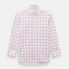 View 1 of product The Turnbull & Asser Coral Grid Check Mayfair Shirt is a white long-sleeve shirt with a collar, made from fine Italian cotton and featuring an evenly spaced coral grid check pattern.