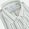 View 2 of product The SAGE GREEN MULTI STRIPE WESTMINSTER SHIRT by Turnbull & Asser features a classic collar, long sleeves, buttoned cuffs, relaxed fit, and vertical green and white stripes—embodying timeless British craftsmanship.