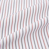 View 6 of product The Red Double Stripe Shirt with contrast T&A collar and cuffs by Turnbull & Asser features classic thin vertical red stripes and solid white collar and cuffs, laid flat on a white background for a timeless look.