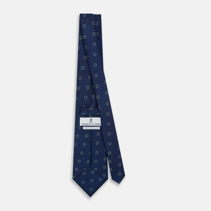 Navy Geometric Silk Tie Image 3