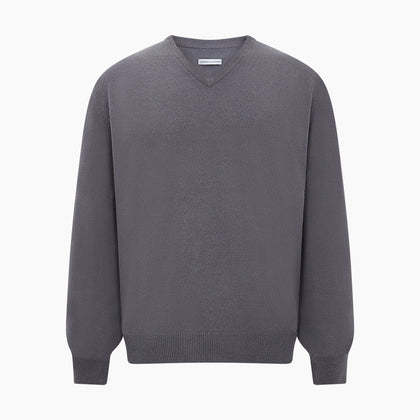 Grey V-Neck Cashmere Jumper Image 4