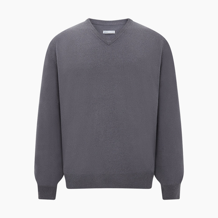 Grey V-Neck Cashmere Jumper Image 4