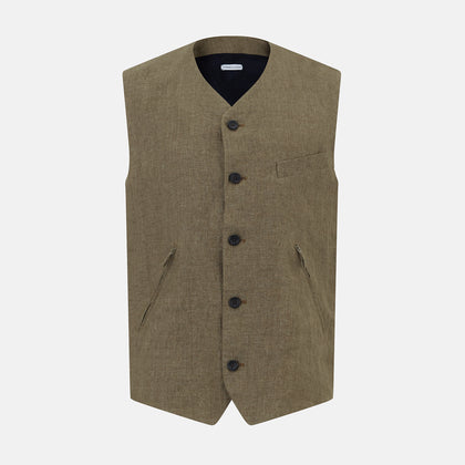Olive Linen Twill Waistcoat