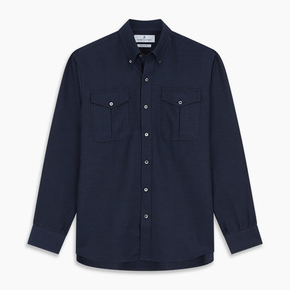 Navy Weekend Fit Nevis Cotton-Cashmere Shirt With Dorset Collar And 1-Button Cuffs Image 5