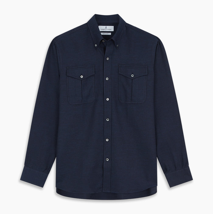 Navy Weekend Fit Nevis Cotton-Cashmere Shirt With Dorset Collar And 1-Button Cuffs Image 5