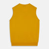 View 3 of product The Gold Ifor Cashmere Slipover by Turnbull & Asser is a sleeveless, V-neck knit in bright mustard yellow, made in Scotland and shown laid flat against a white background.