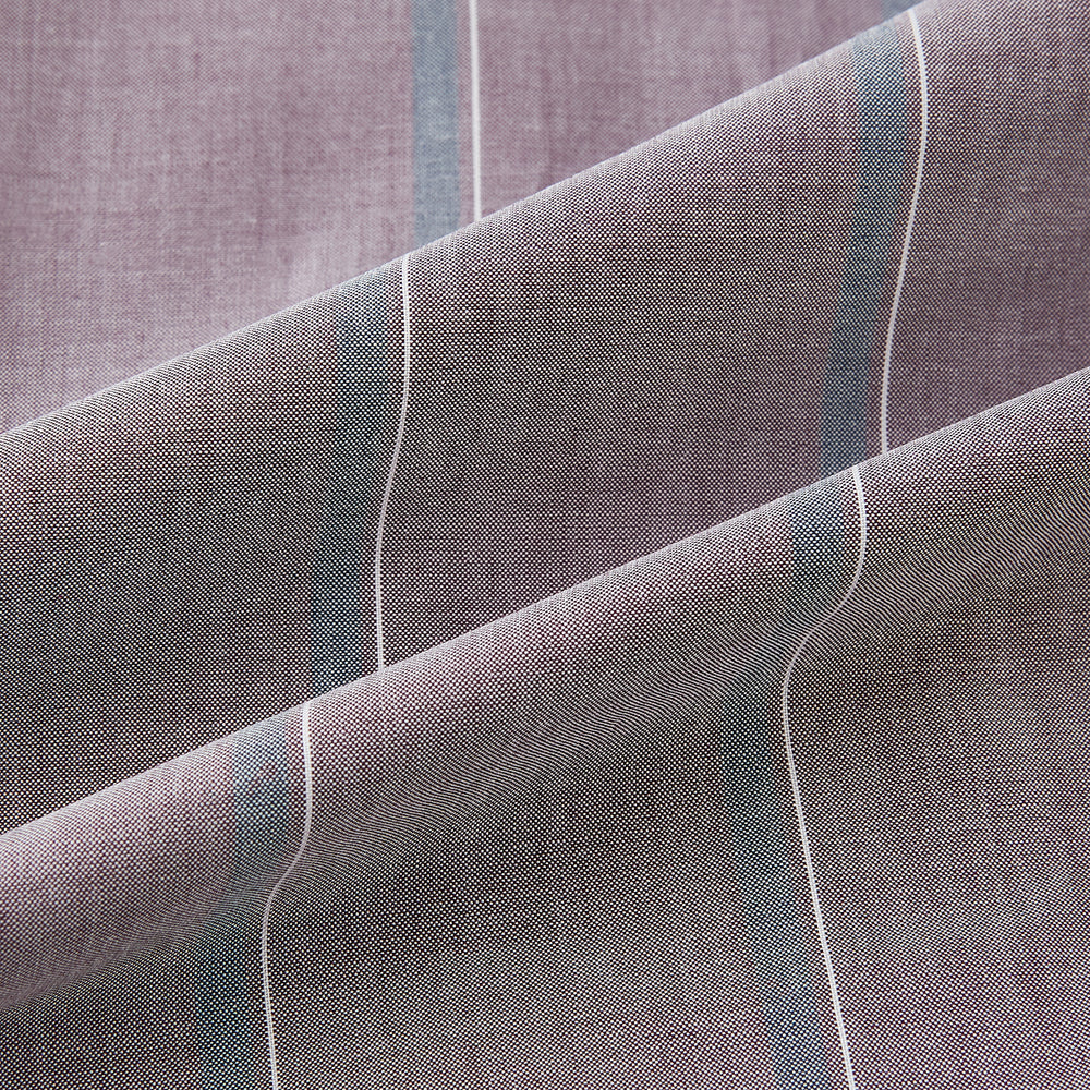 The Turnbull & Asser Light Porto Red Track Stripe Shirt features a Mayfair fit and contrast white T&A collar and cuffs, with vertical blue stripes on mauve, exemplifying British craftsmanship.