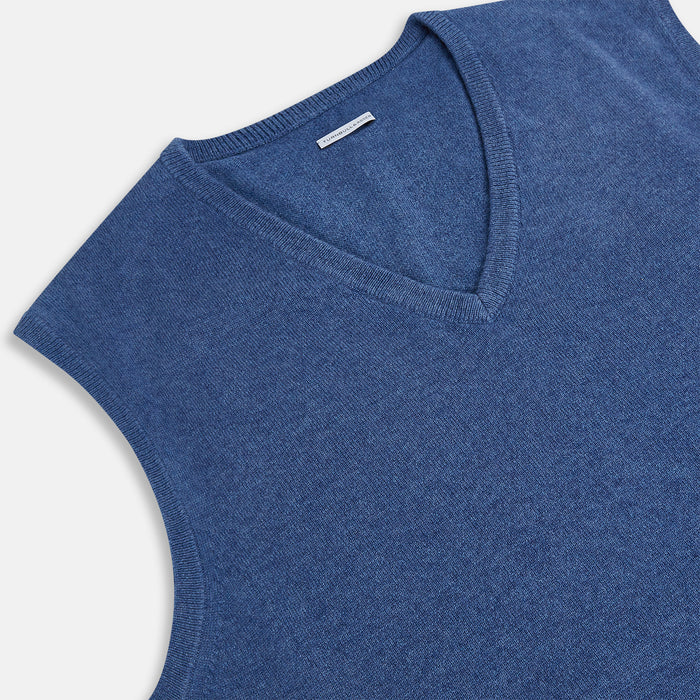 Blue V-Neck Sleeveless Cashmere Vest Image 1