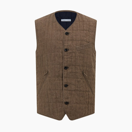 Pine Cone Quilted Linen Herringbone Waistcoat Image 5