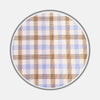 View 2 of product The Blue and Brown Multi Check Cotton Fabric by Turnbull & Asser features alternating blue, brown, and beige squares in a checkered pattern, bordered by a thin gray rim on a white background.