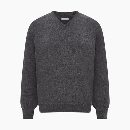 Charcoal Grey Cashmere V-neck Jumper Image 4