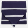 View 1 of product The Turnbull & Asser Silver Stripe and Navy Silk Cravat features two horizontal white stripes on navy silk, offering a sophisticated British-inspired design—ideal as a unique wedding accessory.