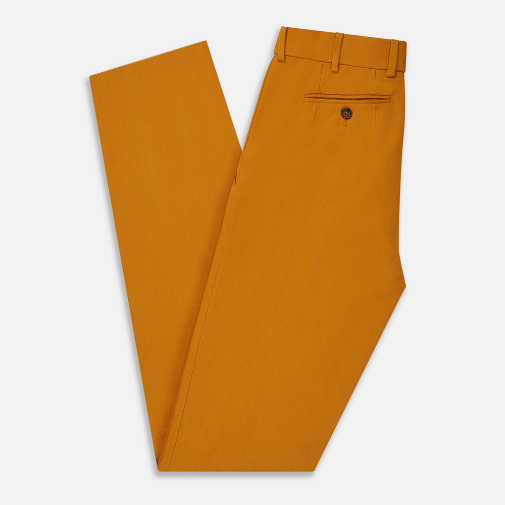 Turnbull & Asser Yellow James Trouser, made from Italian cotton with a matching belt, front crease, and straight fit cut, shown against a white background.