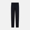 View 1 of product A pair of Navy Henry B Trousers by Turnbull & Asser, crafted from fine Italian cotton with belt loops, a flat front, and straight-leg design, displayed against a plain white background.