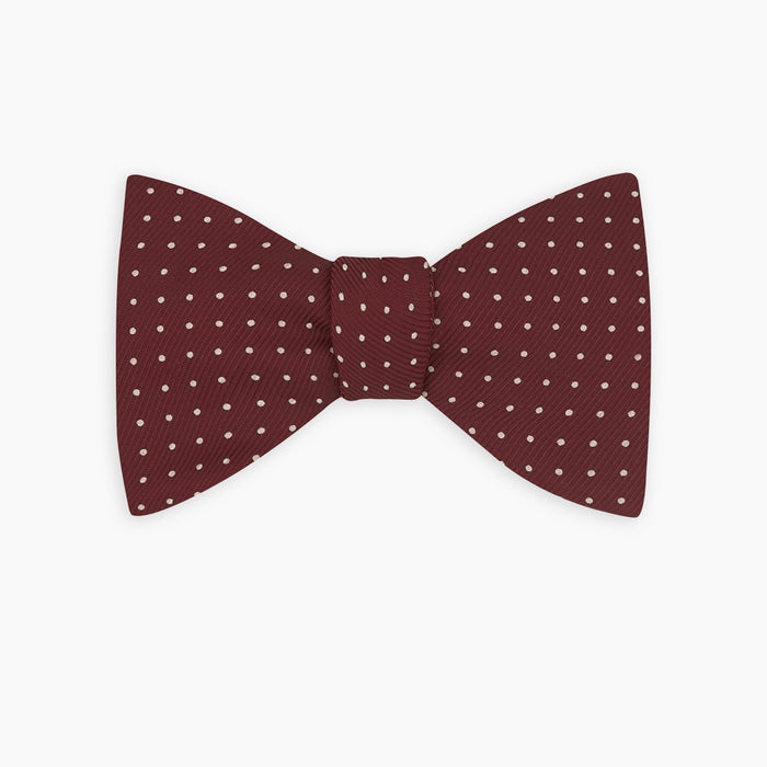 Burgundy and White Small Spot Printed Silk Bow Tie Image 4